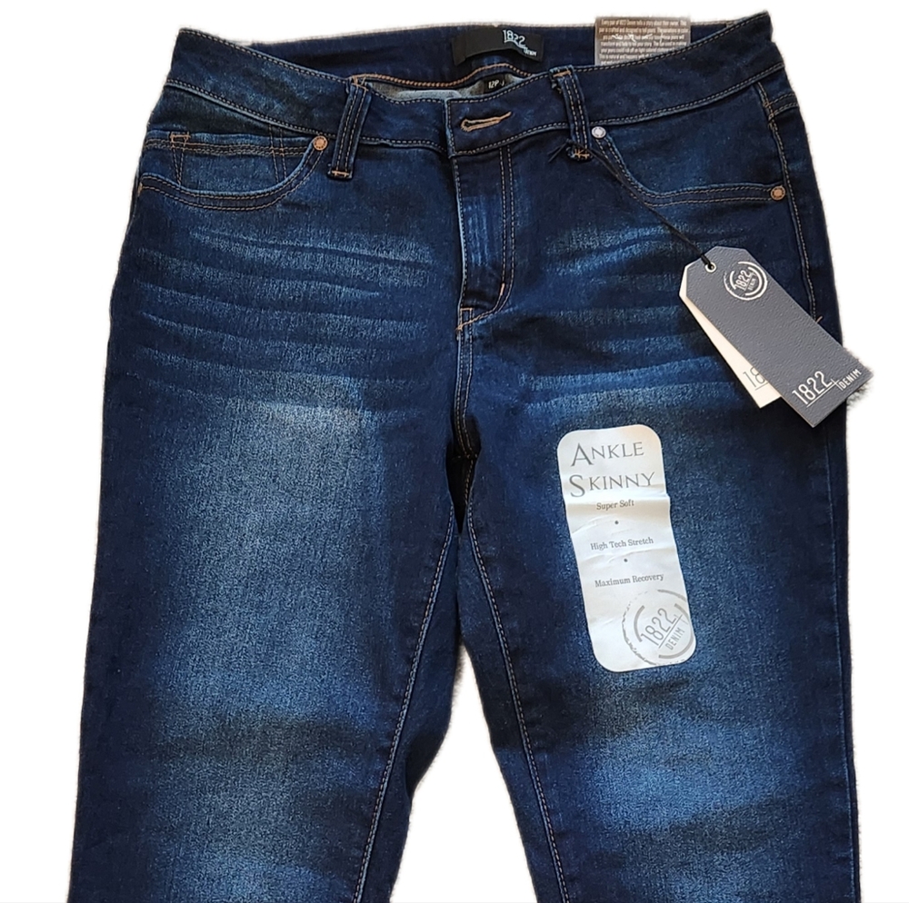 1822 Denim Women's Ankle Skinny Jeans - Dark Blue, Size 12 Petite, NWT